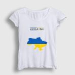 Kadın Beyaz Ukraine Map Flag Ukrayna Haritası Bayrağı T-Shirt 563377TT