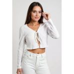 Kadın Beyaz Uzun Kollu Önden Bağlama Detaylı Crop Top Bluz – Şık, Rahat Ve Kolay Kombinlenebilir