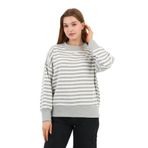 Kadın Bisiklet Yaka Çizgili Sweatshirt (B24-00248) BEYAZ-GRİ XXL