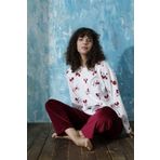 Kadın Bisiklet Yaka Düşük Omuz İnterlok Pamuklu Üst Kadife Alt Kışlık Pijama Eşofman Takım