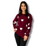 Kadın Bisiklet Yaka Kalpli Triko Kazak (Bordo)