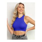 Kadın Bisiklet Yaka Mavi Renk Crop Top Bluz