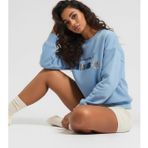 Kadın Bisiklet Yaka Pul Detaylı Mavi Sweatshirt