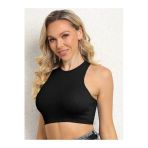 Kadın Bisiklet Yaka Siyah Renk Crop Top Bluz