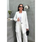 Kadın Blazer Ceket Rahat Kalıp Astarlı Tek Düğmeli Ceket - 40 - Beyaz