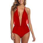 Kadın Body Sheer Tulum İç Çamaşırı Kadın Chemise Teddy Mesh Gecelik V Yaka Derin Sabahlık Egzotik Gecelik, Kırmızı, XL