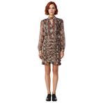 Kadın Bodycon Animal Desenli Choker Yaka Uzun Kollu Şifon Mini Elbise Şık Gece Kombinleri İçin İdeal-Kahverengi-36