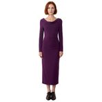 Kadın Bodycon Degaje Yaka Büzgülü Maxi Elbise Kalın Sandy Dokuma Uzun Kollu Şık Kış Stili Kaliteli-Mürdüm-XS