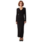 Kadın Bodycon Degaje Yaka Büzgülü Maxi Elbise Kalın Sandy Dokuma Uzun Kollu Şık Kış Stili Kaliteli-Siyah-XS