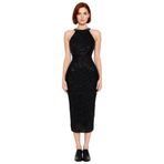 Kadın Bodycon Halter Yaka Midi Boy Astarlı Parıltılı Pul İşlemeli Şık Abiye Gece Elbisesi Kaliteli-Siyah-42