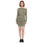 Kadın Bodycon Kalıp Kayık Yaka Uzun Kollu Örme Mini Elbise Smart Casual Günlük Şıklığı İçin İdeal-Haki-M