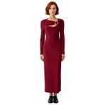 Kadın Bodycon Kesim Aksesuar Detaylı Uzun Kollu Maxi Örme Elbise Şık Gündüz Gece Kombinler İçin.-Bordo-S