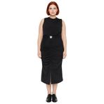 Kadın Bodycon Kesim Kolsuz Midi Elbise Düz Desen Örme Kumaş Detaylı İlkbahar Sonbahar Şıklığı-Siyah-3XL