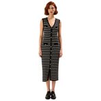 Kadın Bodycon Kesim Kolsuz V Yaka Çizgili Maxi Elbise Triko Kumaşıyla İlkbahar Yaz Şıklığı-Siyah-XS