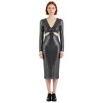 Kadın Bodycon Kesim Midi Boy Payetli Cut Out Detaylı V Yaka Abiye Elbise Özel Günler İçin İdeal-Antrasit-42