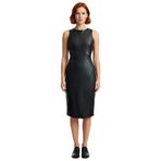 Kadın Bodycon Kesim Suni Deri Kruvaze Midi Elbise Bisiklet Yaka Kolsuz Tasarım Şık Gece Kombinleri-Siyah-XS