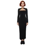 Kadın Bodycon Kesim Uzun Kollu Maxi Elbise Cut Out Detaylı Şık Gece Kokteyl Kıyafeti Kaliteli-Siyah-38