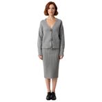 Kadın Bodycon Midi Etekli V Yaka Triko Hırka İkili Takım Yumuşak Dokusuyla Günlük Şıklık Sunar-Gri-S