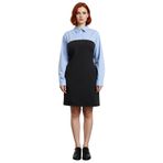 Kadın Bodycon Renk Bloklu Mini Elbise Gömlek Yaka Uzun Kol İş ve Günlük Şıklığına Özel Tasarım-Siyah-Mavi-48