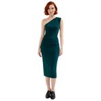 Kadın Bodycon Tek Omuz Midi Elbise Drapeli Şık Tasarımıyla Esnek Örme Kumaş Konforu Sunuyor-Zümrüt Yeşili-L