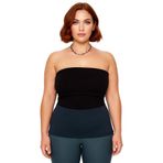 Kadın Bodycone Siluetli Straplez Yaka Polyester Karışımlı Bluz Günlük Casual Kullanım İçin_Siyah-3XL