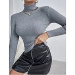 Kadın Boğazlı Şardonlu Kaşkorse Kurtarıcı Siyah Fitilli Body Kazak - 00E-Gri - L - XL