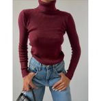 Kadın Boğazlı Şardonlu Kaşkorse Kurtarıcı Siyah Fitilli Body Kazak - 03R-Bordo - S - M