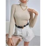 Kadın Boğazlı Şardonlu Kaşkorse Kurtarıcı Siyah Fitilli Body Kazak - 113-Bej - L - XL