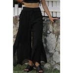 Kadın Bol Paça Pantolon - %100 Pamuk, Astarlı ve Beli Lastikli - Siyah - Standart