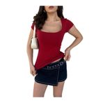 Kadın Bordo Açık Kare Yaka%100 Pamuk Bluz 29126