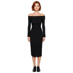 Kadın Bordo Bodycon Kalıp Carmen Yaka Uzun Kollu Örme Midi Elbise Şık Gündüz Gece Kombinleri İçin-Siyah-XS