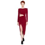 Kadın Bordo Bodycon Kesim Uzun Kollu Cut Out Detaylı Şık Maxi Elbise Gece Mezuniyet Davetleri-Bordo-42
