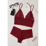 Kadın Bordo Dantel Bralet Şort Takımı – Asil Ve Sofistike İç Giyim