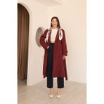 Kadın Bordo Fular Detaylı Kuşaklı Uzun Trençkot - 38