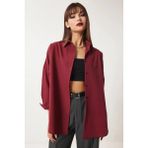 Kadın Bordo Geniş Kalıp Uzun Basic Gömlek HZL24W-BD139001 - 42