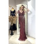 KADIN BORDO KALIN ASKILI TAŞ BASKI BALİK ABİYE