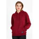 Kadın Bordo Kapüşonlu Basic Örme Sweatshirt