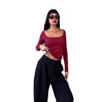 Kadın Bordo Kayık Yaka Pamuk Kumaş Body 28338