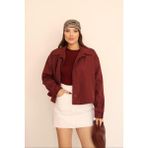 Kadın Bordo Kısa Oversize Trençkot - 38
