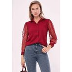 Kadın Bordo Kolları Tül Gömlek ARM-20K001068 - S