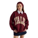 Kadın Bordo Nakışlı Şardonlu Oversize Sweatshirt 30080 M