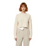 Kadın Bordo Oversize Kesim Fitilli Triko Crop Kazak Uzun Kollu Bisiklet Yaka Günlük Şıklık -Ekru-L