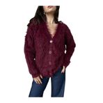 Kadın Bordo Peluş Oversize Triko Hırka 91