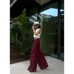 Kadın Bordo Poplin Kumaş Beli Lastikli Cepli Pantolon 29083