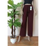 Kadın Bordo Renk Çizgili Fitilli Pamuklu Penye Pantolon - XL