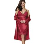 Kadın Bordo Saten Dantelli Sabahlıklı Gecelik Takımı, XL, B5351NT-19804IGP27191026
