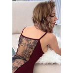 Kadın Bordo Sırt Kısmı Komple Dantelli Mini Gecelik