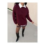 Kadın Bordo Taşlı Oversize Sweatshirt 30067 L