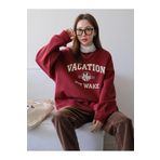 Kadın Bordo Vacation Joy Wake Baskılı Oversize Bisiklet Yaka Sweatshirt