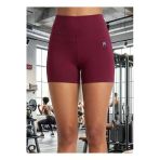 Kadın Bordo Yüksek Bel Toparlayıcı Spor Şort Fit Kesim Yoga Ve Fitness Şortu